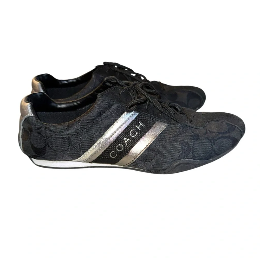 Y2K Coach Jayme Signature Canvas Sneakers Black Silver Racing Style Sz 8 Box